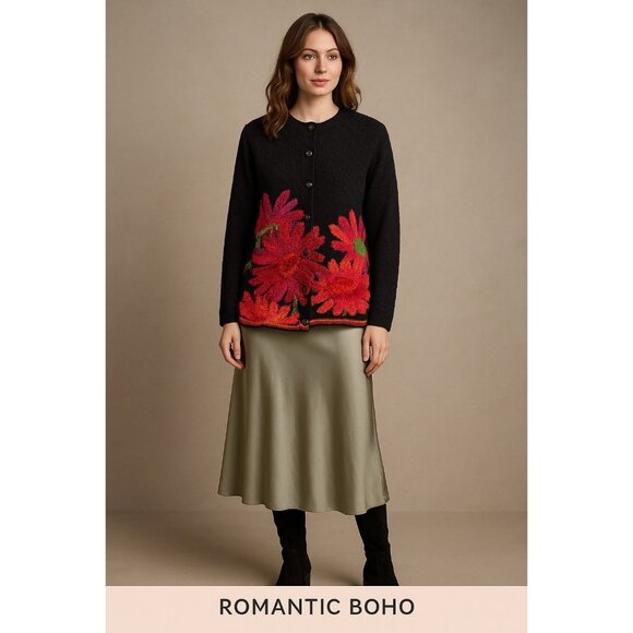 Susan Bristol Sweaters - Handmade Susan Bristol Flower Knit Sweater | Bold Cottagecore Statement Cardigan
